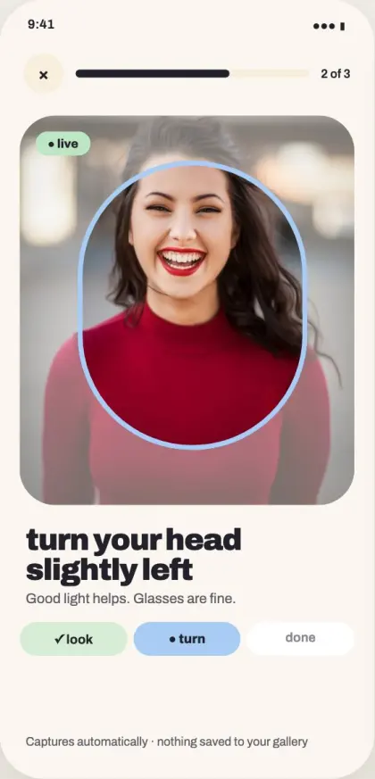 Live selfie screen
