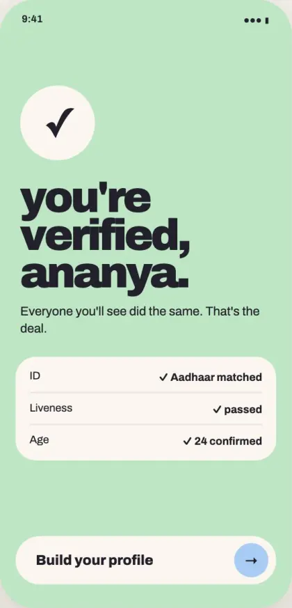 Verified screen