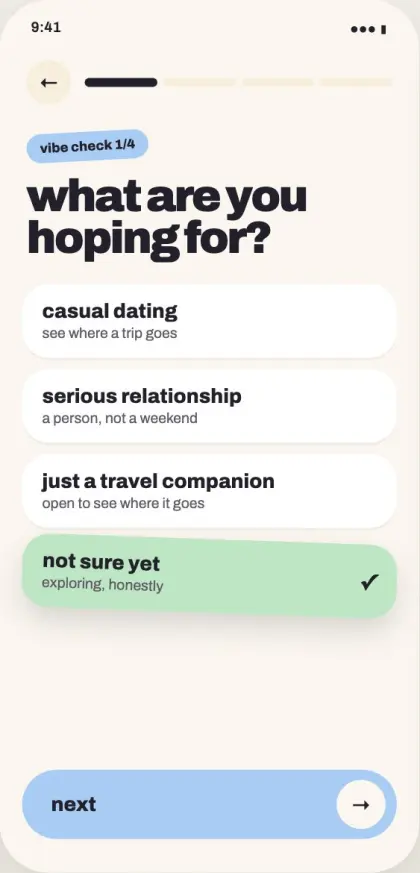 Vibe check screen