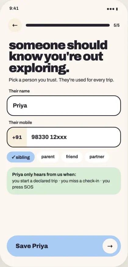 Emergency contact screen