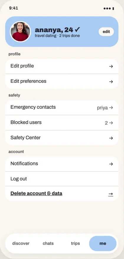 Settings screen