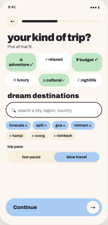 Travel style screen