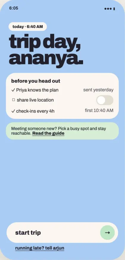 Trip day screen