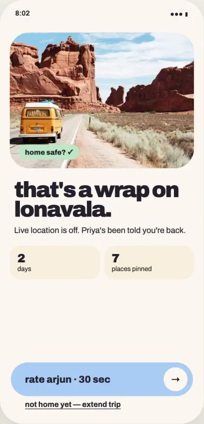 Trip ended screen